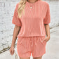 Ribbed Top and Drawstring Shorts Set