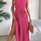 Halter Pleated Tie Waist Sleeveless Midi Dress