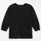 Waffleknit Side Slit Vneck Long Sleeve Top