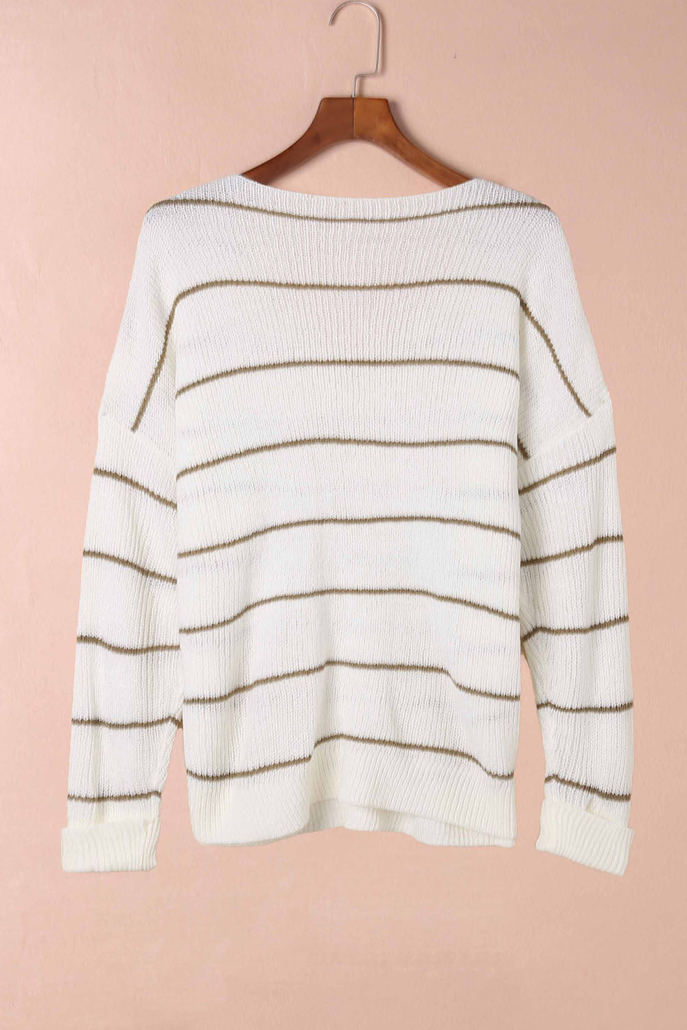 Striped Vneck Drop Shoulder Sweater