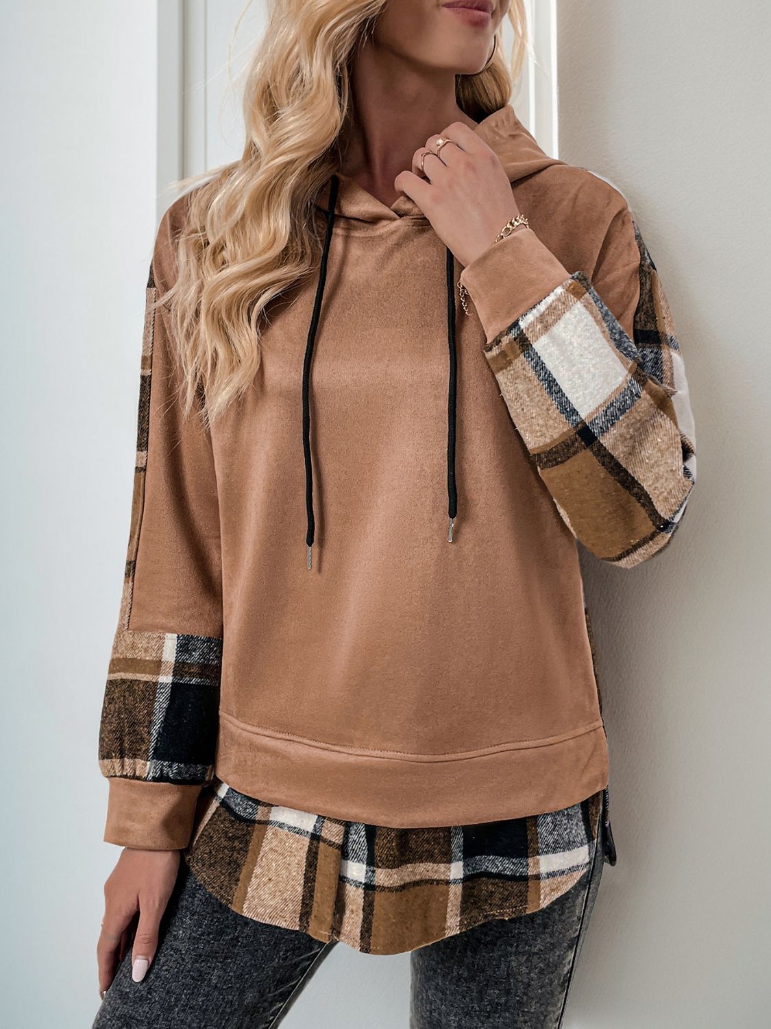 Plaid Long Sleeve Hoodie Flannel