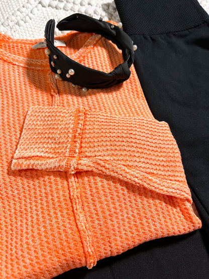 Waffle Knit Oversized Long Sleeve Top