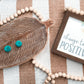 Teal Pom Pom Hoop Earrings