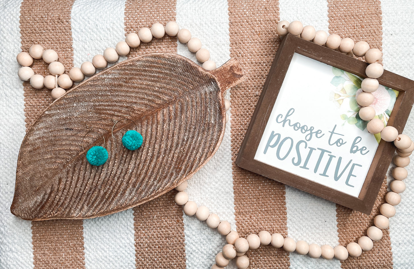 Teal Pom Pom Hoop Earrings