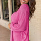 Waffleknit Side Slit Vneck Long Sleeve Top