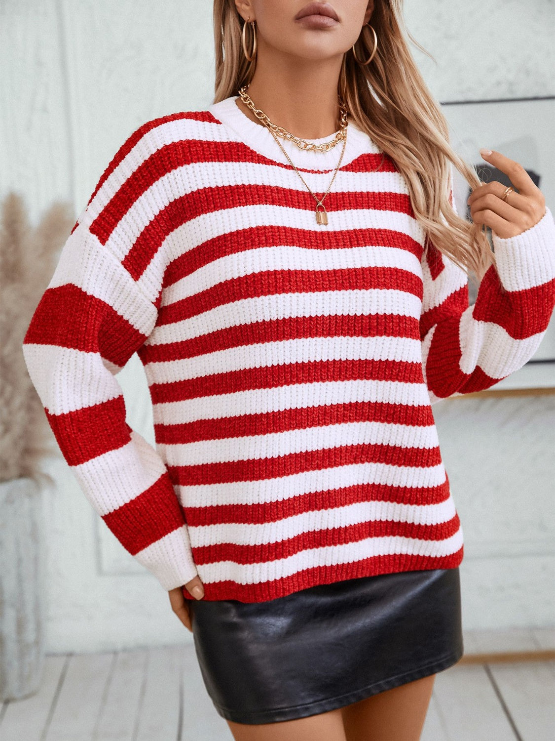 Red and White Striped Sweater