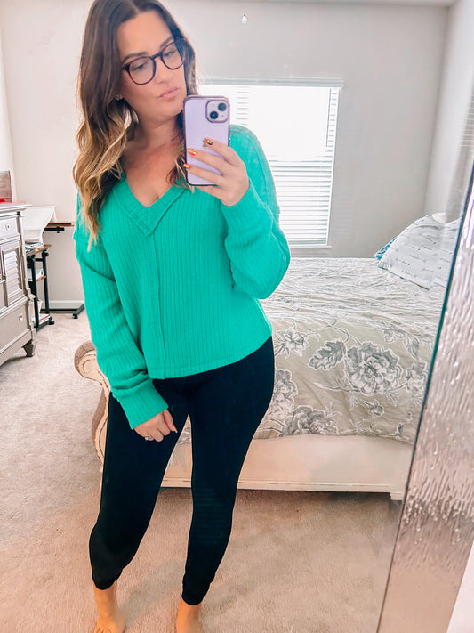 Vneck Raw Hem Cozy Sweater