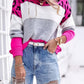Leopard Colorblock Round Neck Long Sleeve Sweater