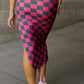 Split Checkered Midi Skirt