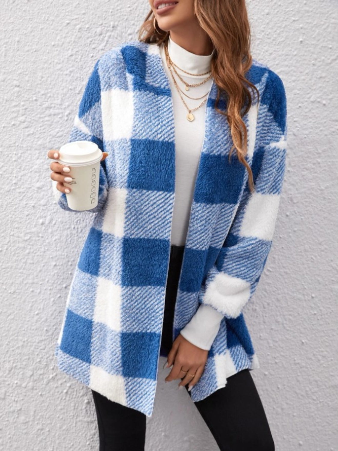 Plaid Hooded Sherpa Teddy Jacket