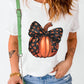 Pumpkin Halloween Leopard Bow T-Shirt