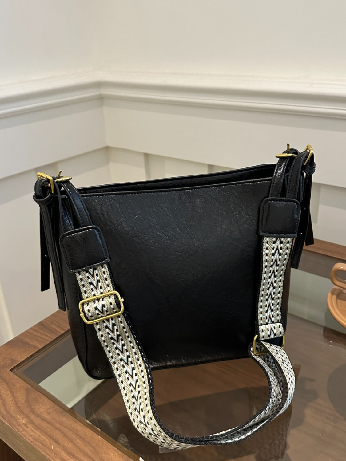 Faux Leather Adjustable Strap Crossbody Bag with Wallet