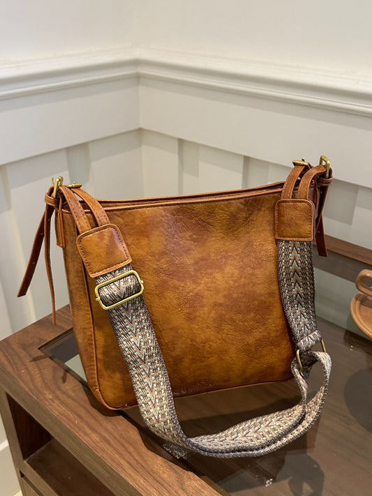 Faux Leather Adjustable Strap Crossbody Bag with Wallet