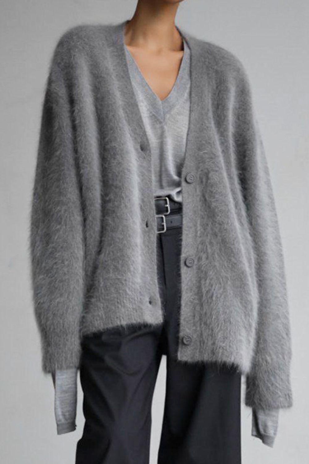 Fuzzy Button Long Sleeve Cardigan