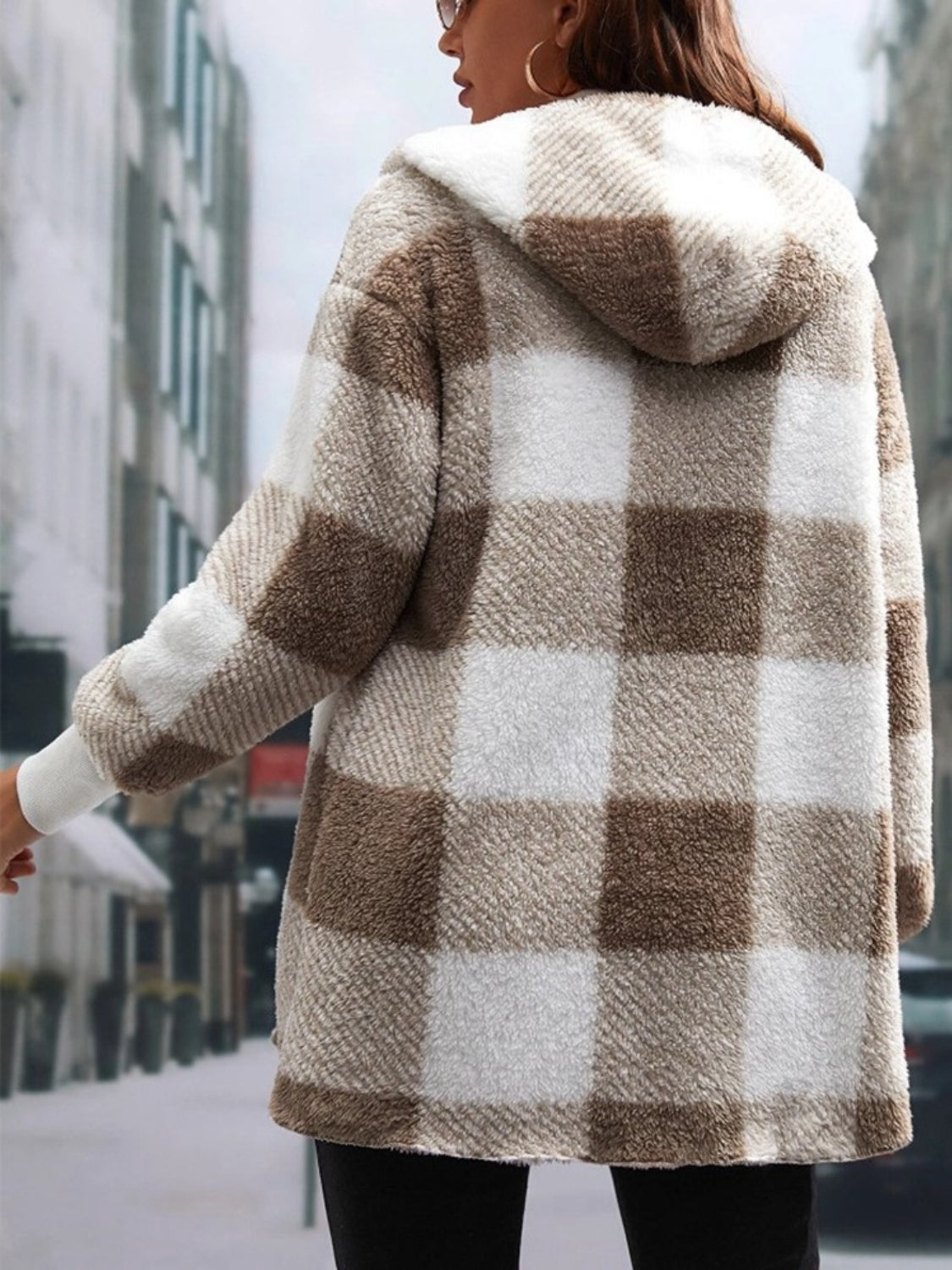Plaid Hooded Sherpa Teddy Jacket