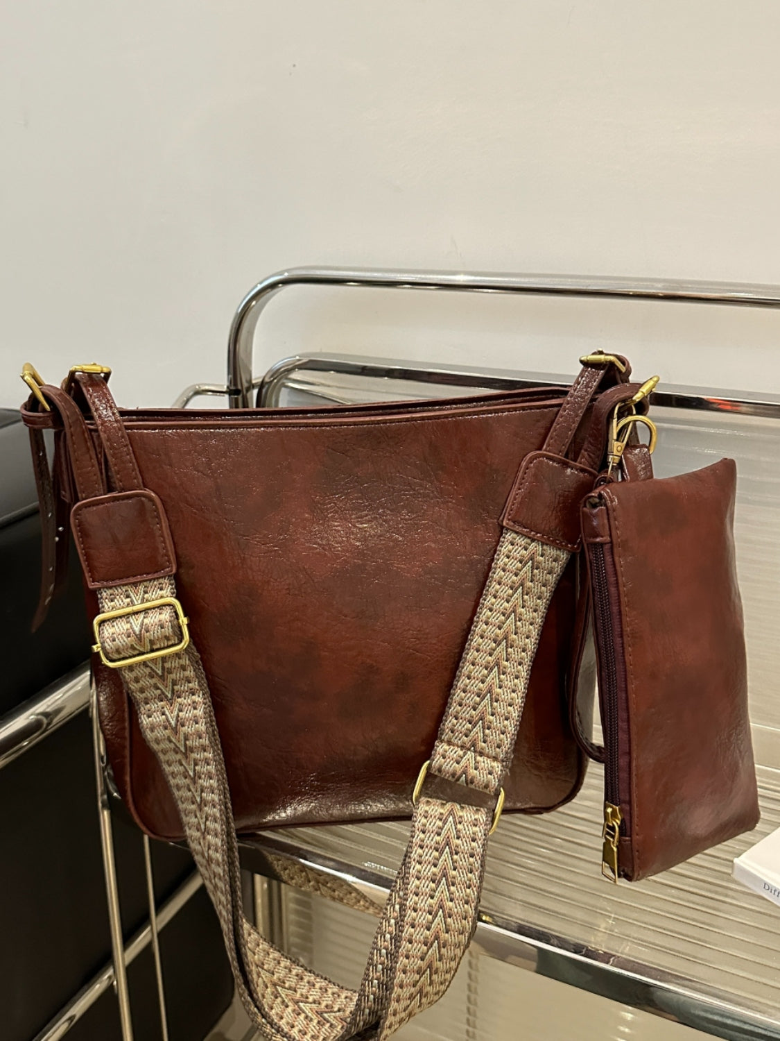 Faux Leather Adjustable Strap Crossbody Bag with Wallet