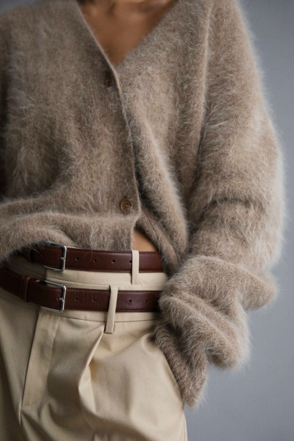 Fuzzy Button Long Sleeve Cardigan