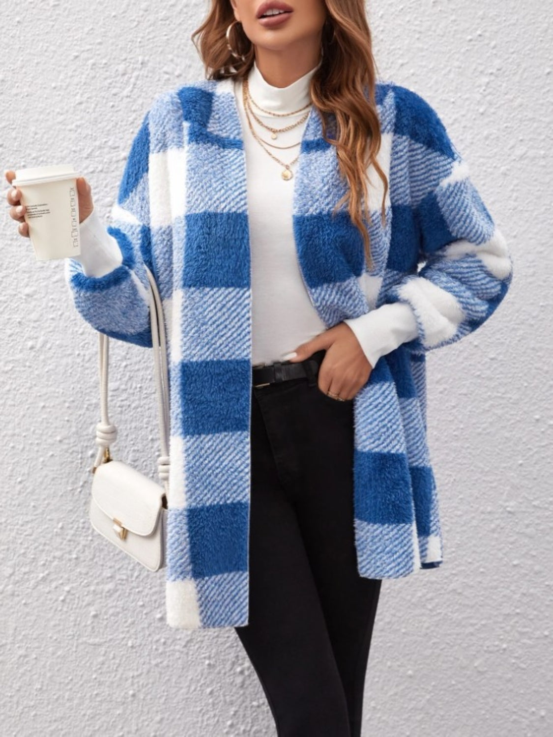 Plaid Hooded Sherpa Teddy Jacket