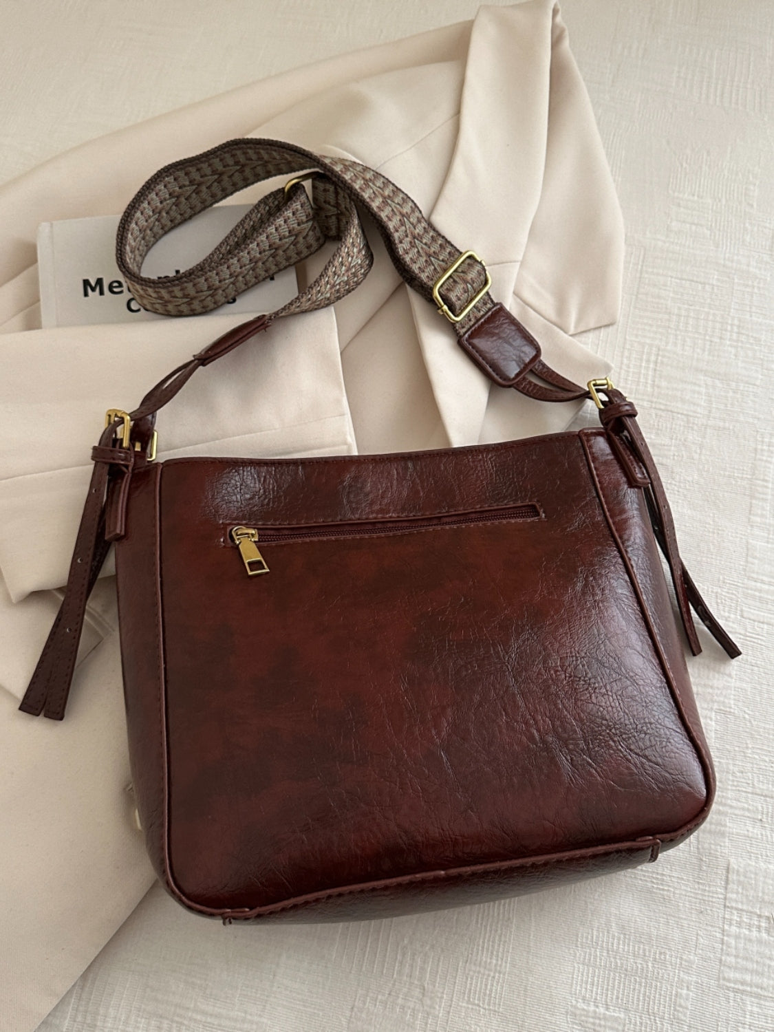 Faux Leather Adjustable Strap Crossbody Bag with Wallet