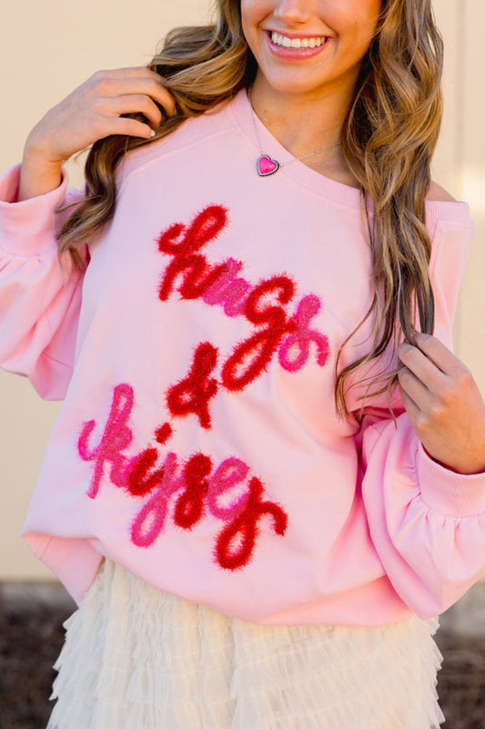 Valentines Day HUG AND KISSES Round Neck Sweatshirt