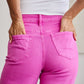 Pink Cropped Tummy Control High Waist Raw Hem Jeans