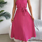 Halter Pleated Tie Waist Sleeveless Midi Dress