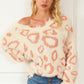 Distressed Trim Leopard Vneck Sweater