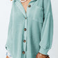 Waffle-Knit Collared Neck Long Sleeve Shirt