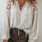 Lace Detail Tie Neck Long Sleeve Blouse