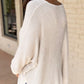 Waffleknit Side Slit Vneck Long Sleeve Top