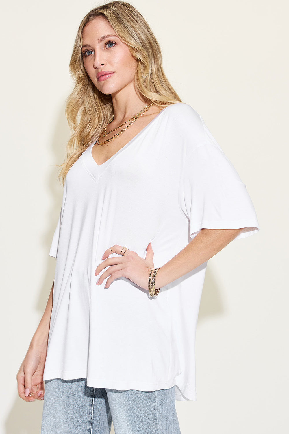 Bamboo Vneck Drop Shoulder Tshirt
