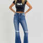 RISEN Distressed Raw Hem Flare Jeans