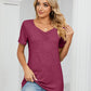 Ruched V-Neck Short Sleeve T-Shirt