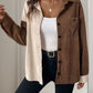 Perfee Pocketed Contrast Collared Neck Long Sleeve Shirt