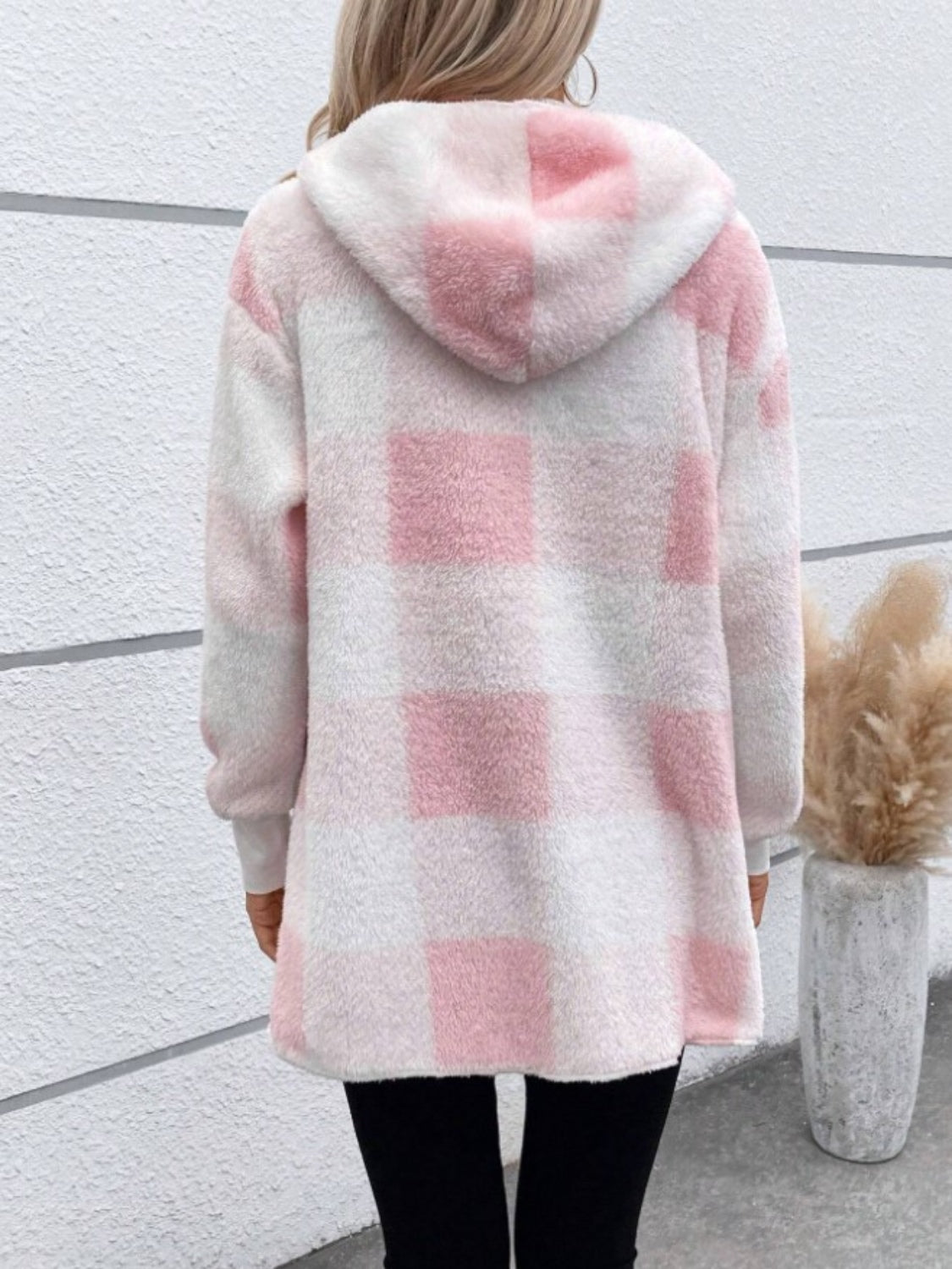 Plaid Hooded Sherpa Teddy Jacket