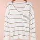 Striped Vneck Drop Shoulder Sweater