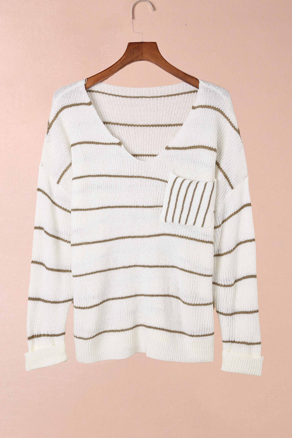 Striped Vneck Drop Shoulder Sweater