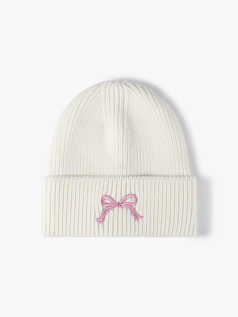 Embroidered Coquette Bow Knit Beanie