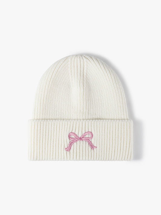 Embroidered Coquette Bow Knit Beanie