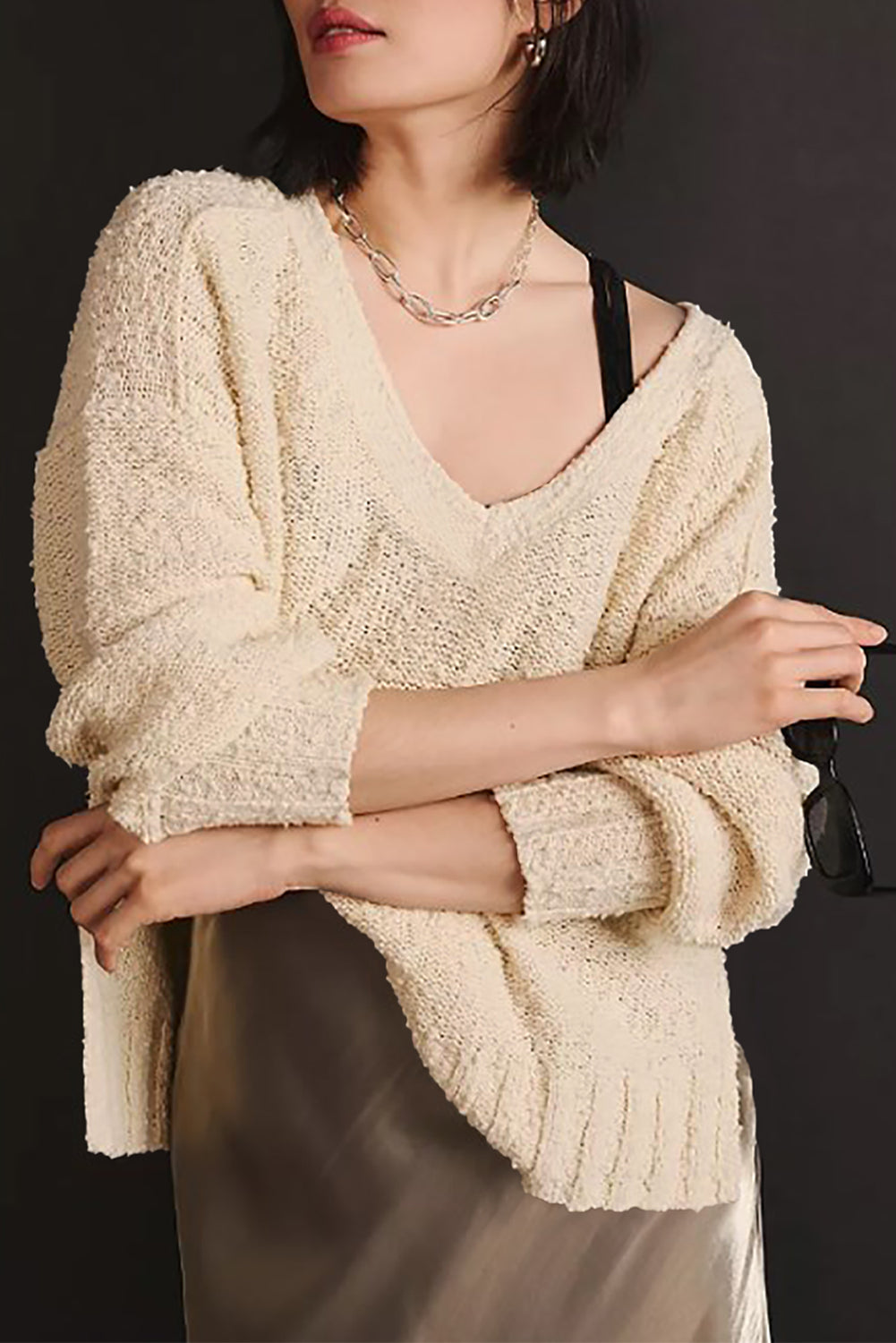 Vneck Dropped Shoulder Sweater