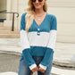 Colorblock Vneck Long Sleeve Top