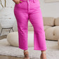 Pink Cropped Tummy Control High Waist Raw Hem Jeans