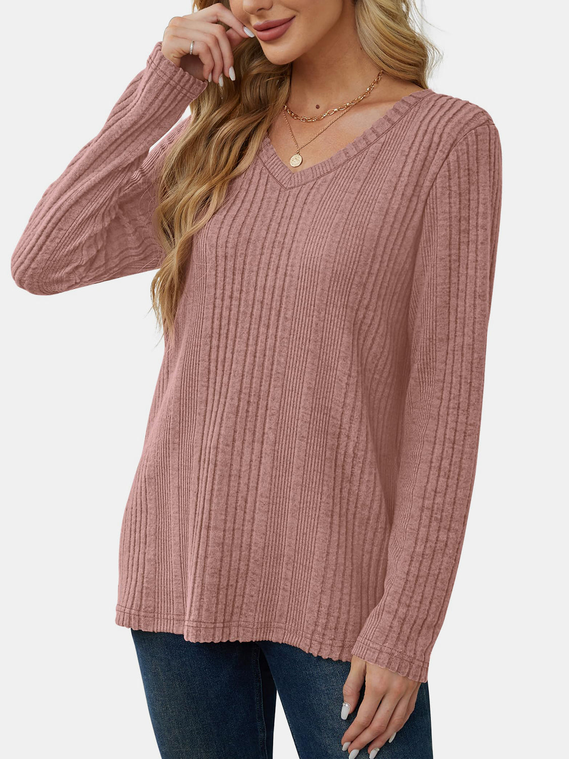 Vneck Long Sleeve Solid Shirt