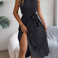 Halter Pleated Tie Waist Sleeveless Midi Dress