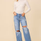 Distressed Straight Leg Jeans