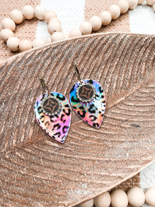 Iridescent Leopard Teardrop Earrings