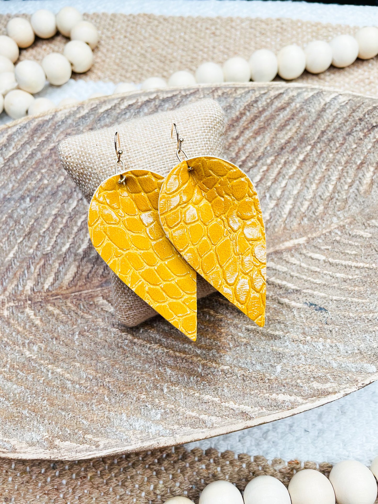 Mustard Embossed Teardrop Earrings