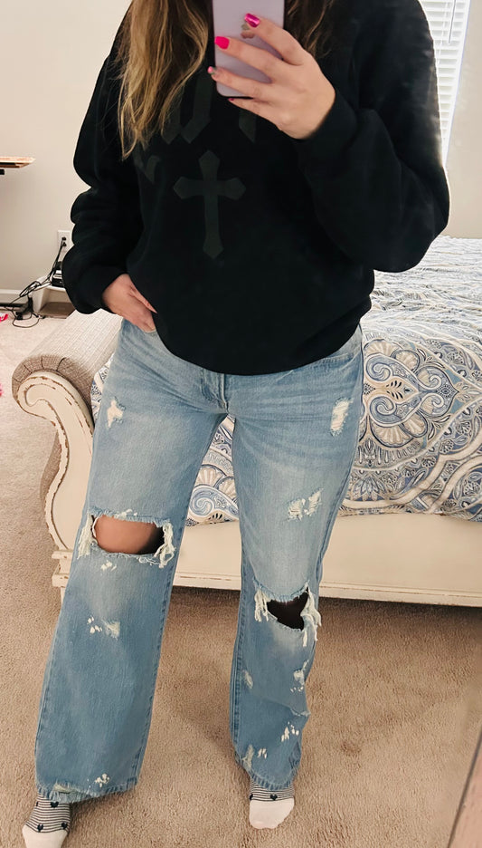 Distressed Straight Leg Jeans