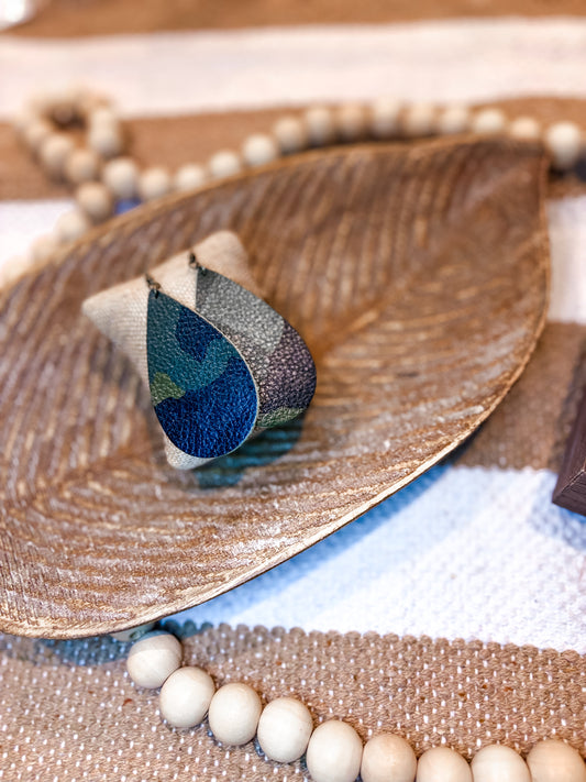 Camo Teardrop Faux Leather Earrings