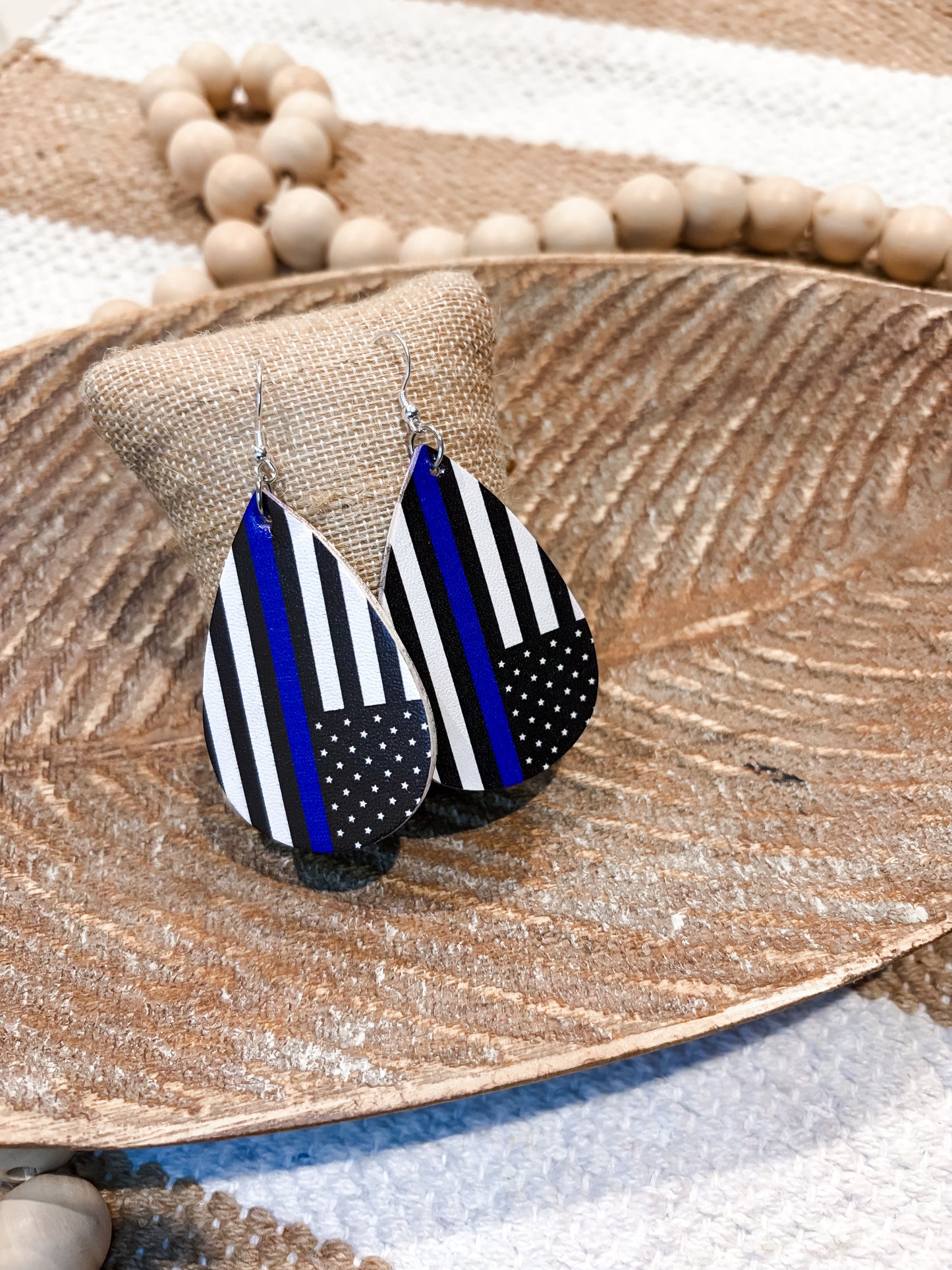 Thin Blue Line Teardrop Earrings